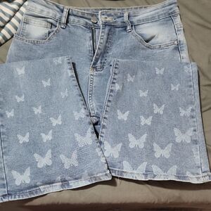 Light Blue Butterfly Print Women's Jeans